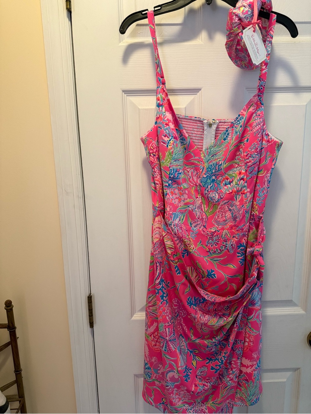 Lilly Pulitzer Pink Multicolor Floral Dress w/ matching headband sz 14